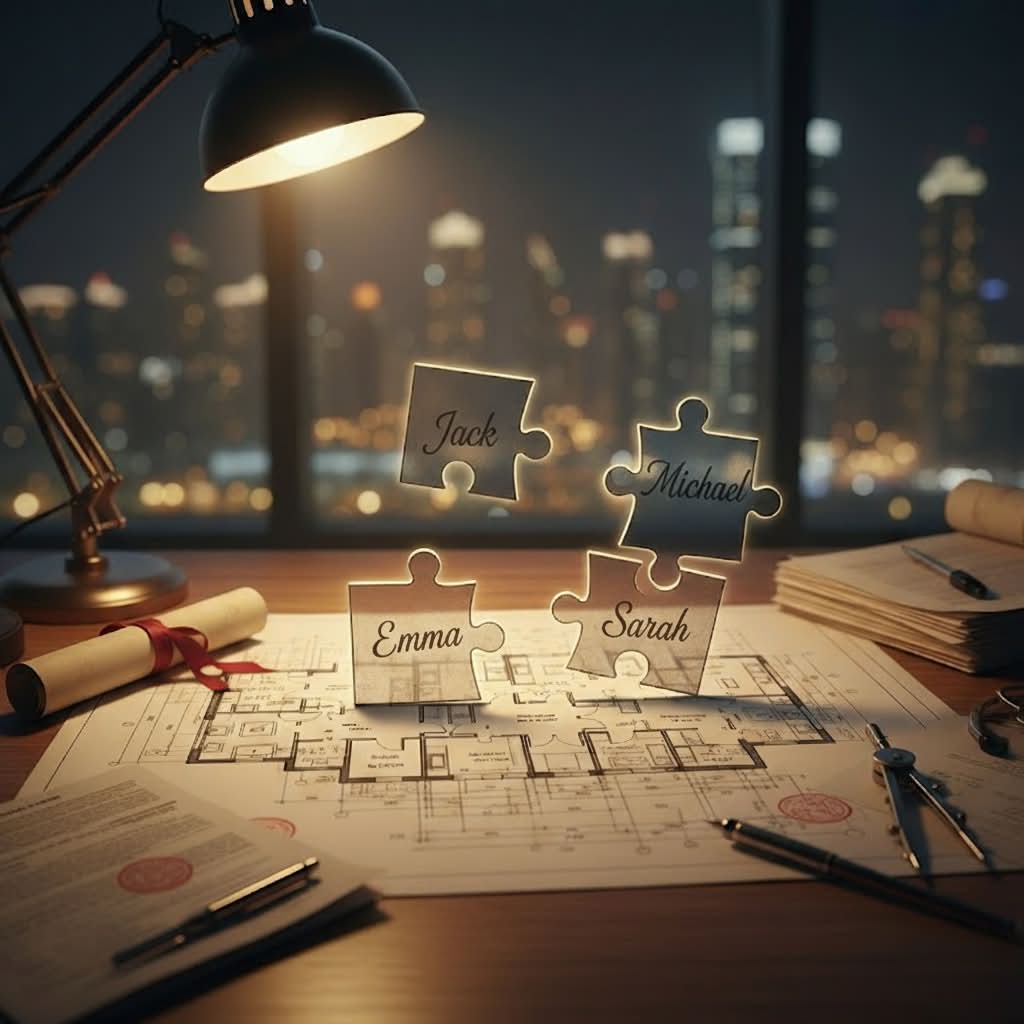 Puzzle pieces representing family members and property division